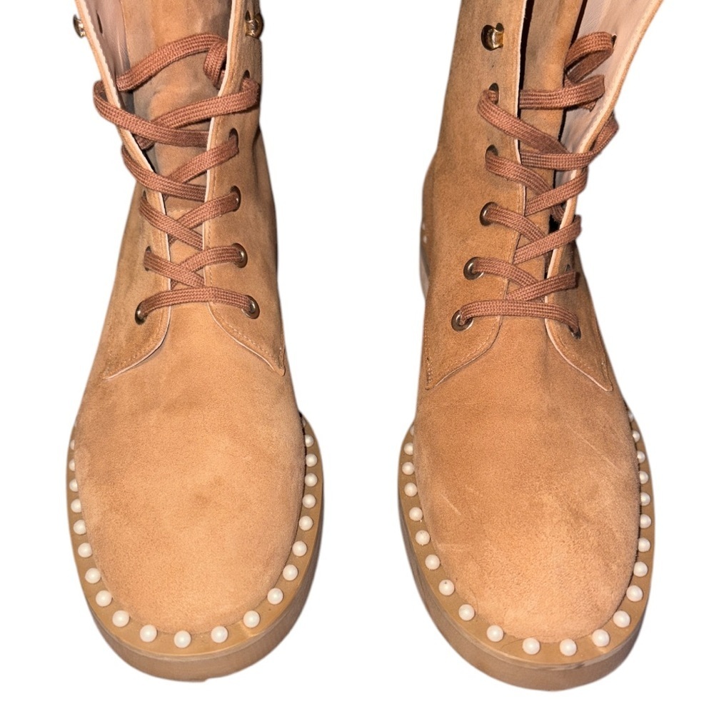 Stuart Weitzman Lace Up Fold Over Boot Suede Embe… - image 4